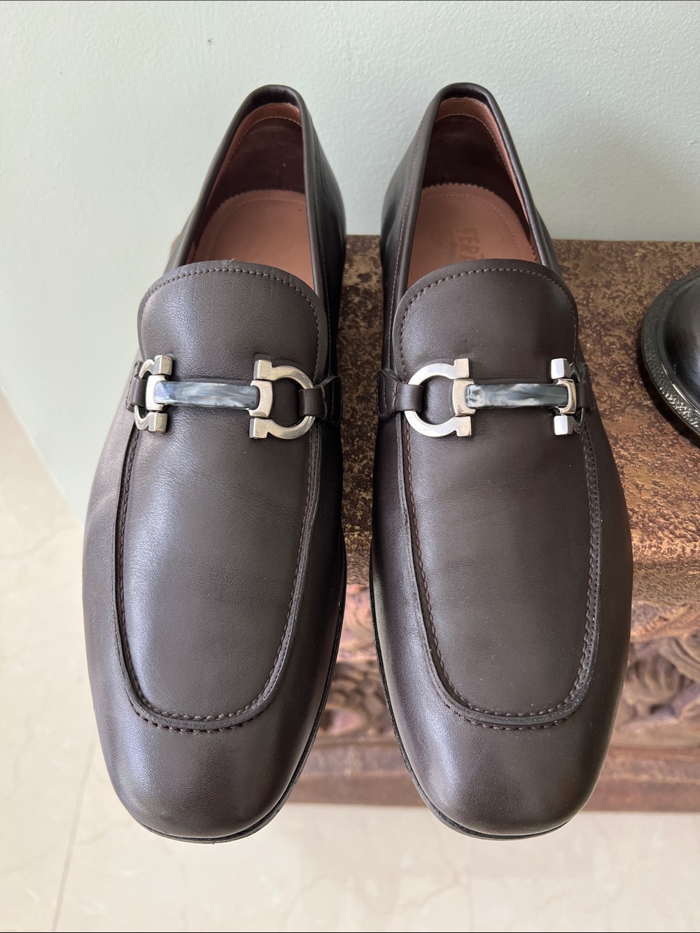 Salvatore Ferragamo Dark Brown Leather Bit Slip-On Loafers - Picture 2 of 9